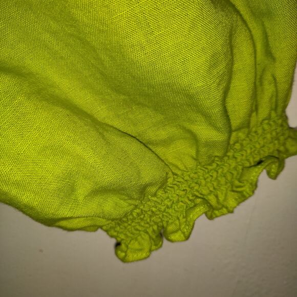 Lime Green Linen Blend Top Women's Blouse 2X Embroidered Tassels Boho Festival - Picture 4 of 16